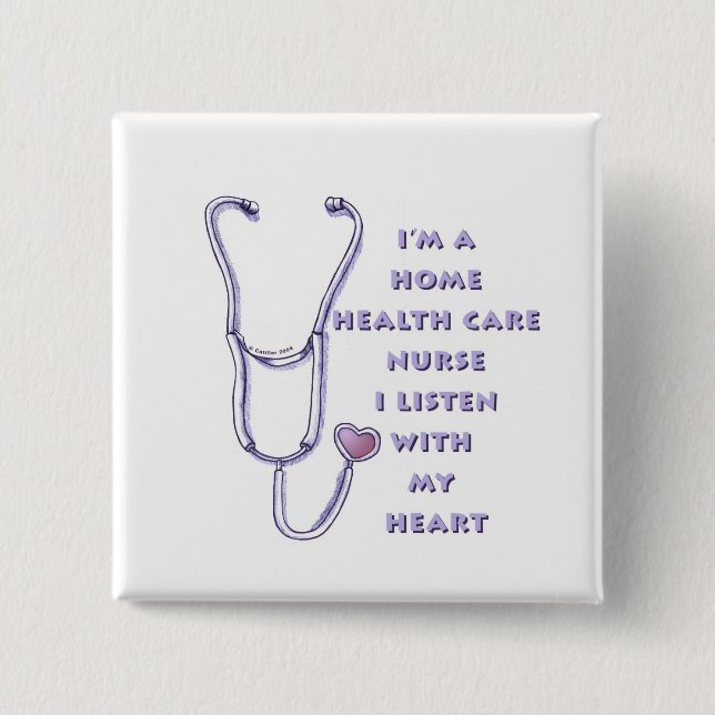 Home Health Care Nurse Heart 2 Inch Square Button (Front)