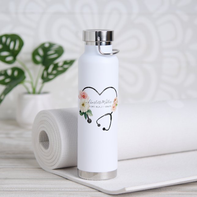 Home Health Nurse Caregiver Floral Stethoscope  Water Bottle (Yoga)