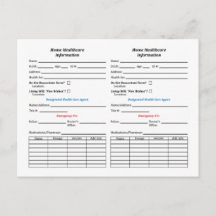 Home Healthcare ID Info Cards