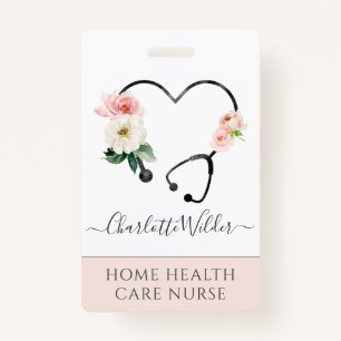 Home Healthcare Nurse Floral Stethoscope Badge