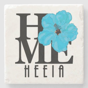 HOME Heeia Hawaii Blue Hibiscus Stone Coaster