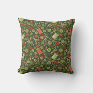 Home Hobby Sew Craft Paper Collage Pattern Green Throw Pillow