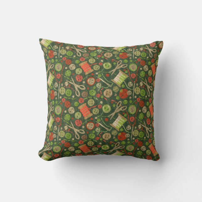Home Hobby Sew Craft Paper Collage Pattern Green Throw Pillow (Front)