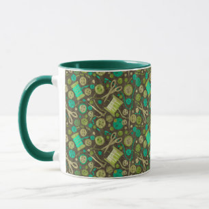 Home Hobby Sew Crafter Collage Pattern Green Mint Mug