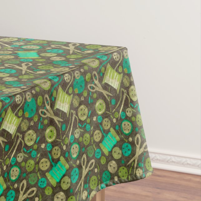 Home Hobby Sewing Craft Collage Pattern Green Mint Tablecloth (In Situ)