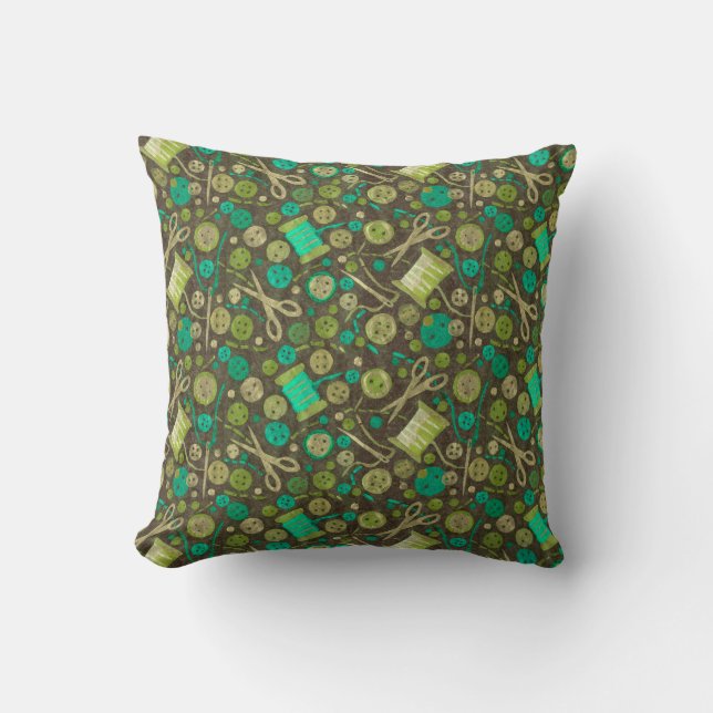Home Hobby Sewing Craft Collage Pattern Green Mint Throw Pillow (Front)