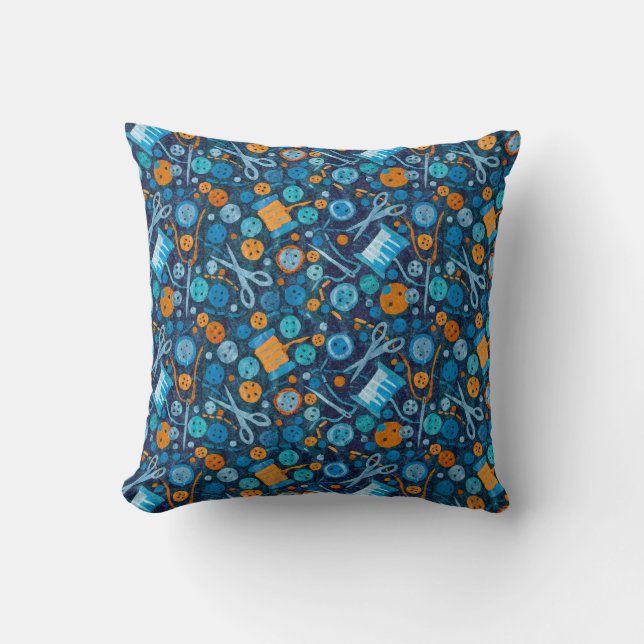 Home Hobby Sewing Craft Paper Collage Pattern Blue Throw Pillow (Front)