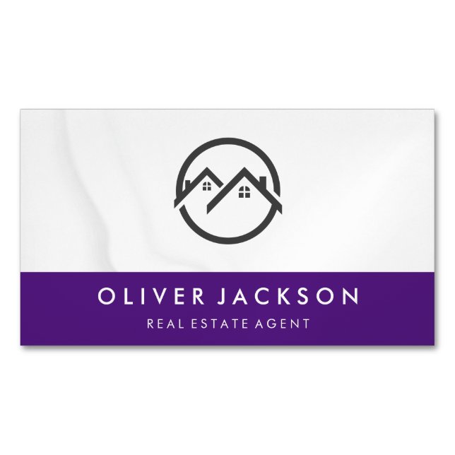 Home Icon | Purple | White Drapery Magnetic Business Card (Front)