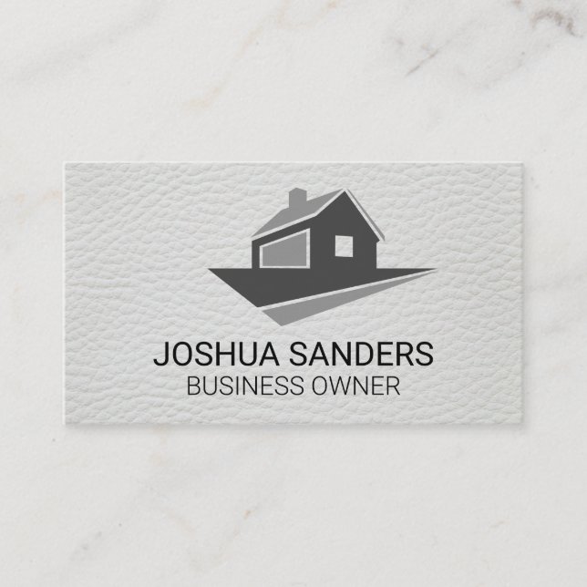 Home Icon | White Leather Business Card (Front)