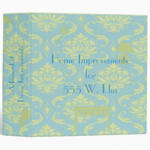 Home Improvement Binder - Damask in Aqua and Green