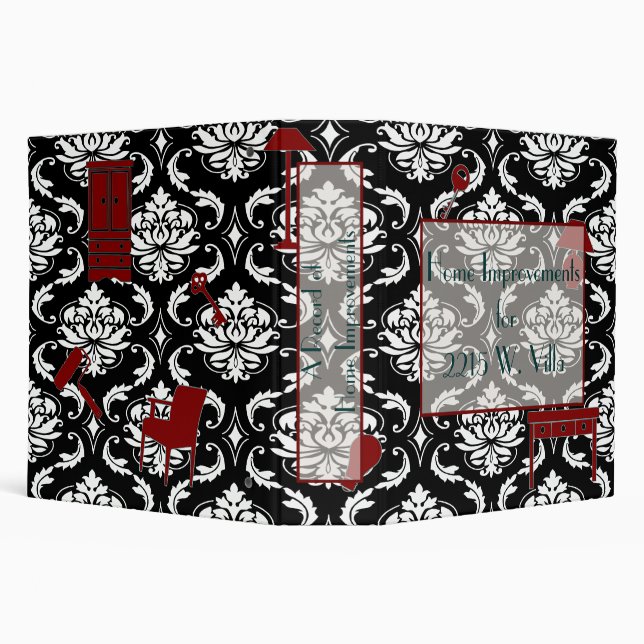 Home Improvement Binder - Damask Red & Black (Background)