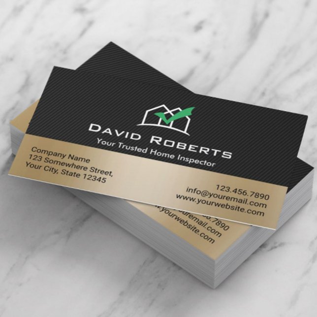 Home Inspection Modern Black & Gold Real Estate Business Card (Creator Uploaded)