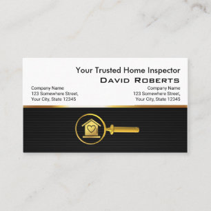 Home Inspection Modern Black Gold Real Estate QR  Business Card