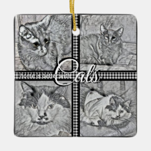 Home Is Better With Cats-Personalized-Square- Ceramic Ornament