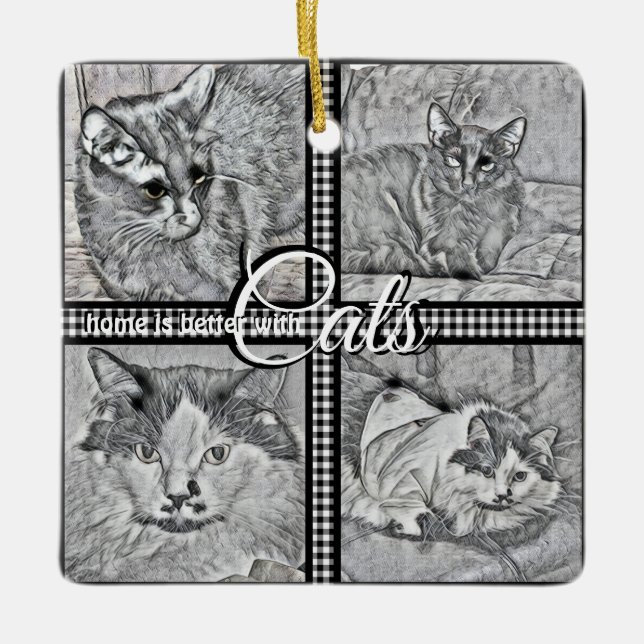 Home Is Better With Cats-Personalized-Square- Ceramic Ornament (Front)