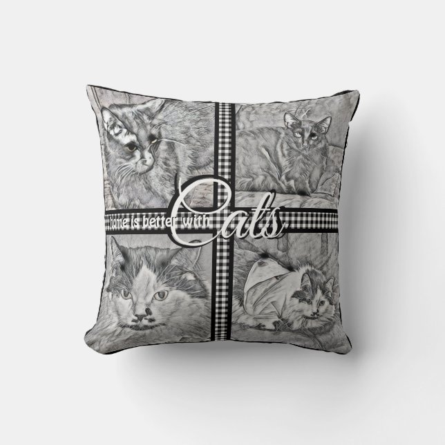 Home Is Better With Cats-Personalized-Square- Throw Pillow (Front)