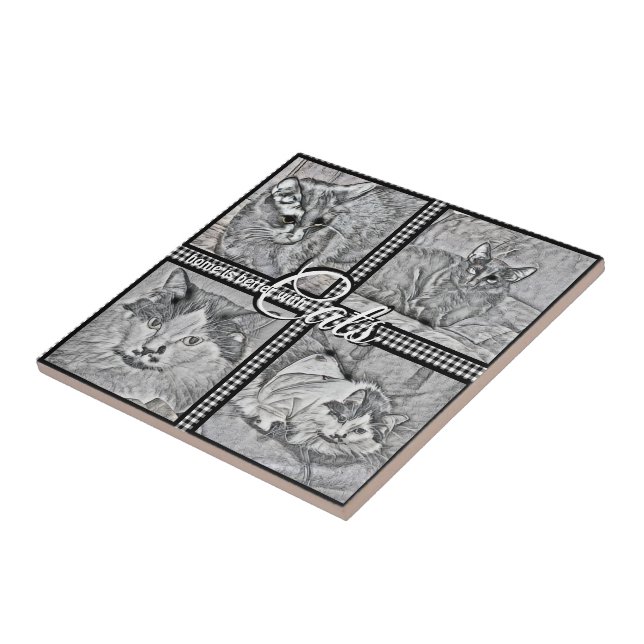 Home Is Better With Cats-Personalized-Square-  Tile (Side)