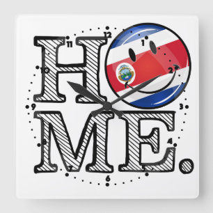 Home is Costa Rica Smiling flag Housewarming Square Wall Clock
