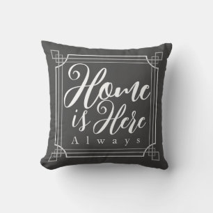 "Home is here always" Grey Throw Pillow