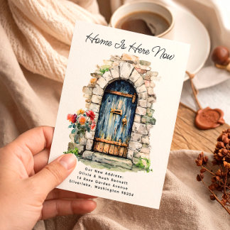 Home is Here - Modern New Address Watercolor Door Announcement Postcard
