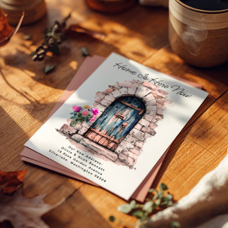 Home is Here - Modern New Address Watercolor Door Announcement Postcard
