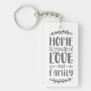 Home is Made of Love & Family Cute Love Flower Quo Keychain