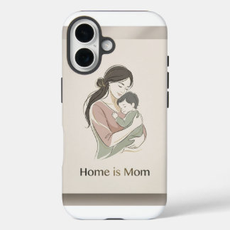 Home is Mom Minimalist Line Art Mother Baby Hug Ph iPhone 16 Case