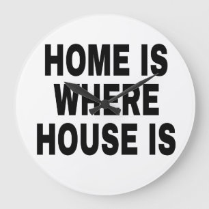 HOME IS WHERE HOUSE IS BLACK FONTS LARGE CLOCK