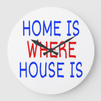 HOME IS WHERE HOUSE IS BLUE & RED FONTS LARGE CLOCK