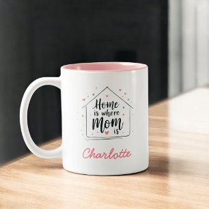Home Is Where Mom Is Cute Minimalist Mom Two-Tone Coffee Mug