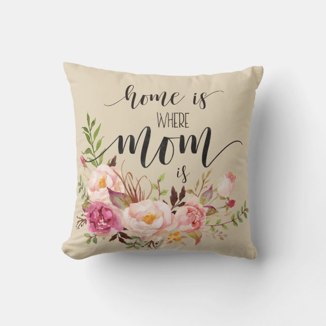 "Home is where mom is" Mother's Day Gift,Birthday Throw Pillow (Front)