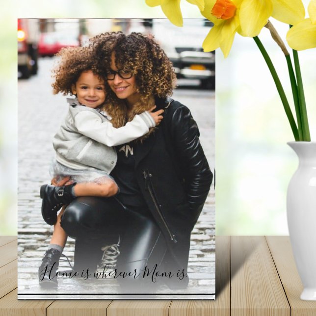 Home is where Mom is Quote Modern White Overlay Photo Block (Creator Uploaded)