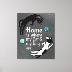 Home is where my Cat & my Dog are Plaque Canvas Print