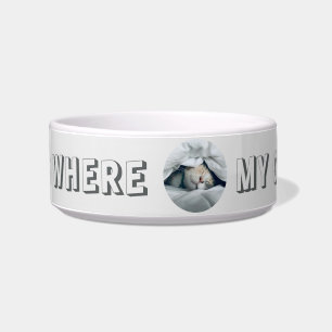 Home is where my cat naps custom pet photo bowl