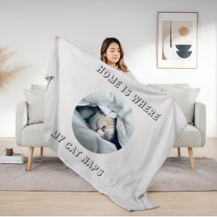 Home is where my cat naps custom photo fleece blanket