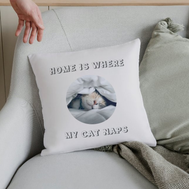 Home is where my cat naps custom photo throw pillow (Creator Uploaded)