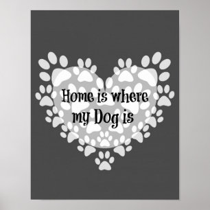Home is where my dog is Quote with Paw Prints