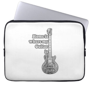 Home is where my guitar is. vintage black & white laptop sleeve