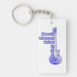 Home is where my guitar is. vintage blue guitar keychain