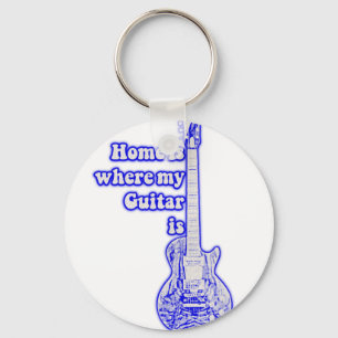 Home is where my guitar is. vintage blue guitar keychain