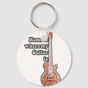Home is where my guitar is. vintage brown guitar keychain