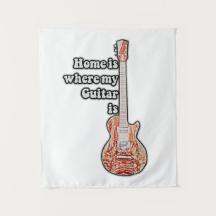 Home is where my guitar is. vintage brown guitar tapestry