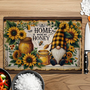 Home Is Where My Honey Rustic Floral Gnome  Cutting Board