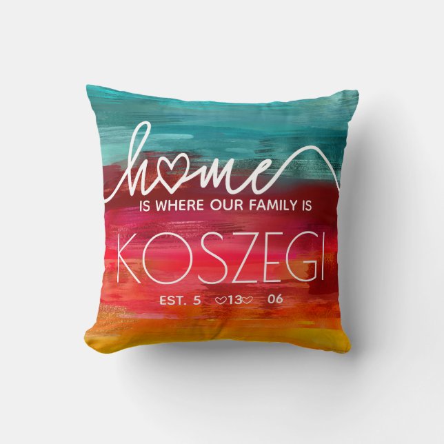 home is where our family watercolor wedding throw pillow (Front)