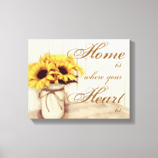 Home Is Where Sunflower Mason Jar Wrapped Canvas (Front)