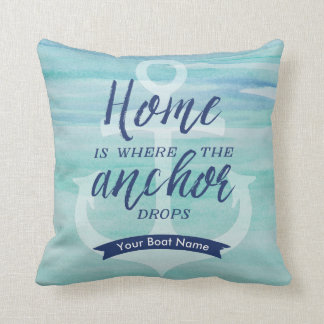 Home is Where the Anchor Drops - (Aqua green/Navy) Throw Pillow