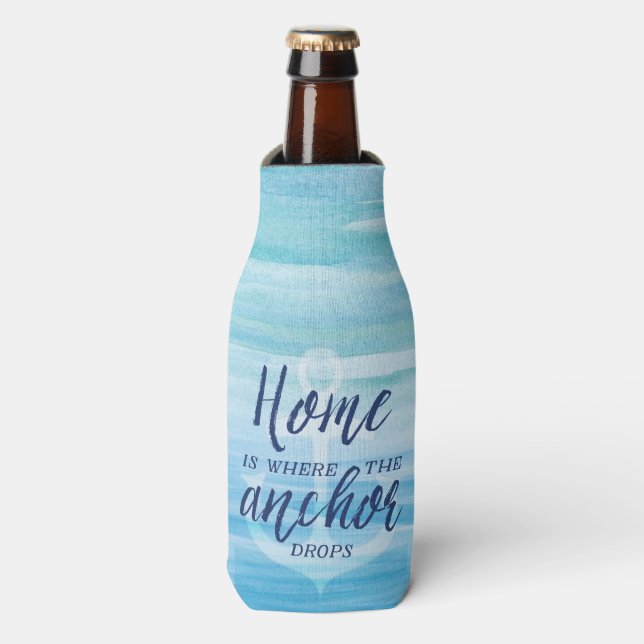 Home is where the Anchor Drops (Personalized) Bottle Cooler (Bottle Front)