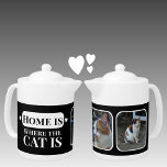 Home is where the cat is 2 photo black white<br><div class="desc">Purrfect for any cat or dog cafe connoisseur or whiskered wonder's best bud, this meow-gical teapot screams "Home is where the cat is!" Featuring two photos, it's the ultimate personalized gift for crazy cat ladies (and gents!) or anyone who finds purrs more therapeutic than therapy . Crafted in sleek black...</div>