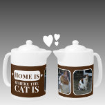 Home is where the cat is 2 photo brown white<br><div class="desc">Purrfect for any cat or dog cafe connoisseur or whiskered wonder's best bud, this meow-gical teapot screams "Home is where the cat is!" Featuring two photos, it's the ultimate personalized gift for crazy cat ladies (and gents!) or anyone who finds purrs more therapeutic than therapy . Crafted in sleek brown...</div>