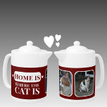 Home is where the cat is 2 photo burgundy white<br><div class="desc">Purrfect for any cat or dog cafe connoisseur or whiskered wonder's best bud, this meow-gical teapot screams "Home is where the cat is!" Featuring two photos, it's the ultimate personalized gift for crazy cat ladies (and gents!) or anyone who finds purrs more therapeutic than therapy . Crafted in sleek burgundy...</div>